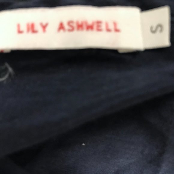 LIly Ashwell Mathilde navy blue short sleeve peasant top S - Picture 6 of 6